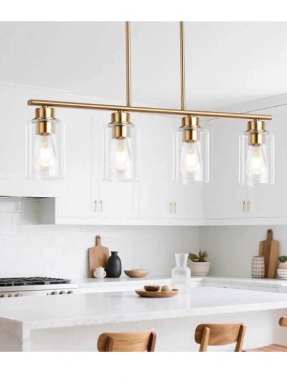 Amazon Gold 4-Light Linear Pendant with Clear Glass Shades